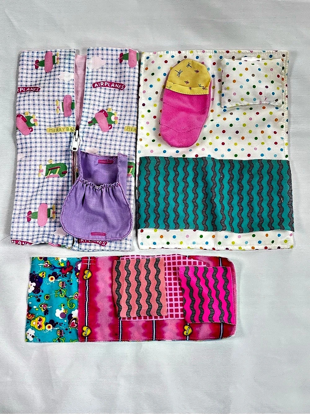 Barbie Doll Bedding Lot - Sleeping Bag, Blankets, & Pillows Accessory Set